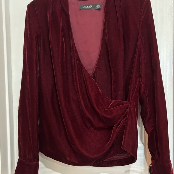 Ralph Lauren Velvet Black Label Suplice Merlot Burgundy Red crossover top size 2 - Picture 5 of 8